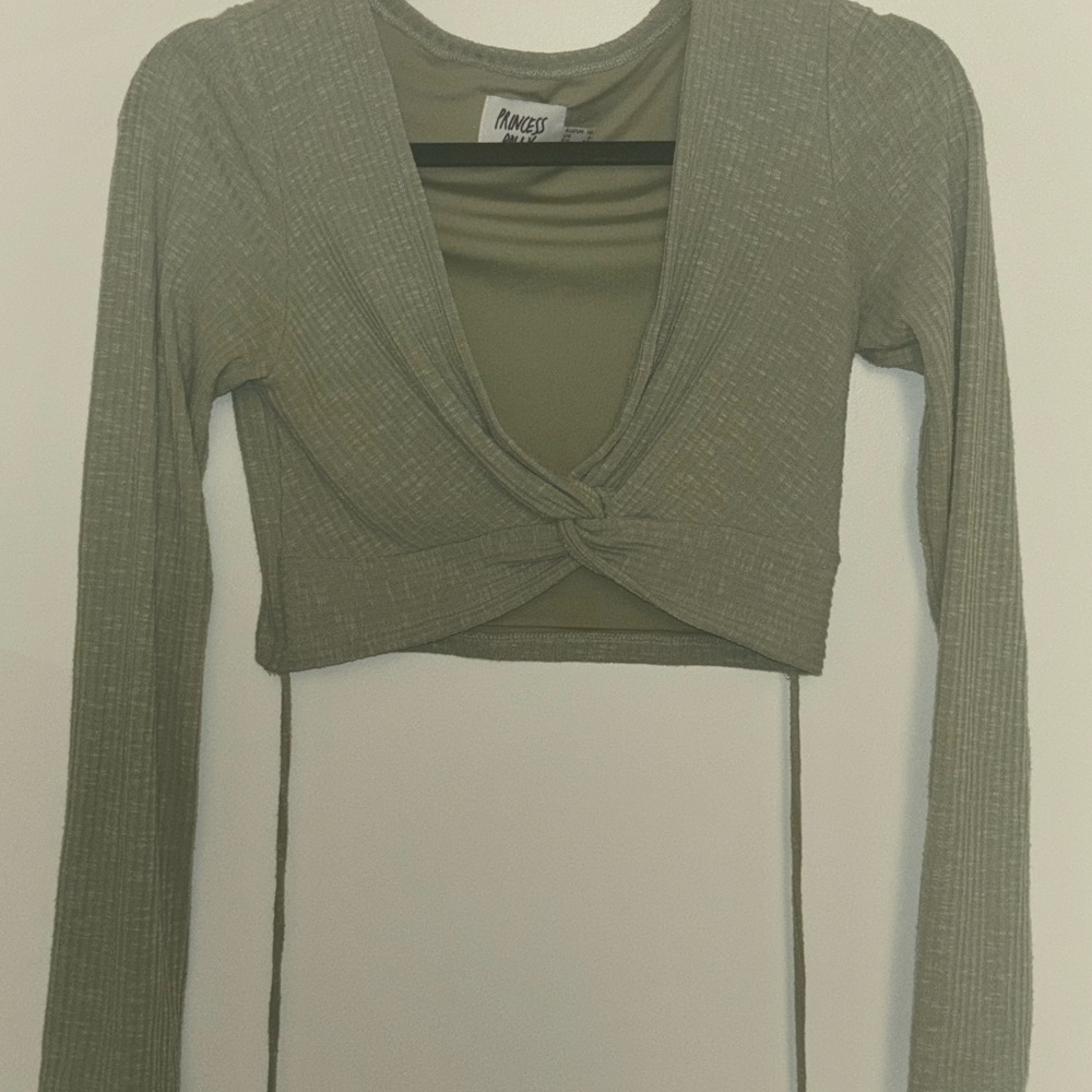 Olive Green Twist Front Crop Top